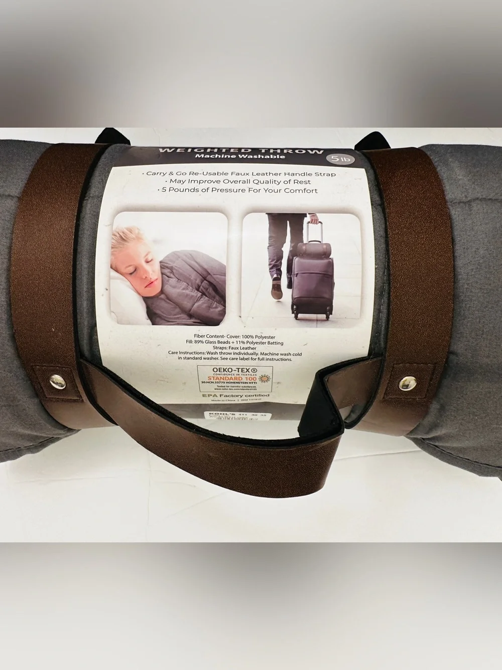 Throw Blanket weighted~Gray with Brown holder🆕 Altavida*40X50”~5lbs
